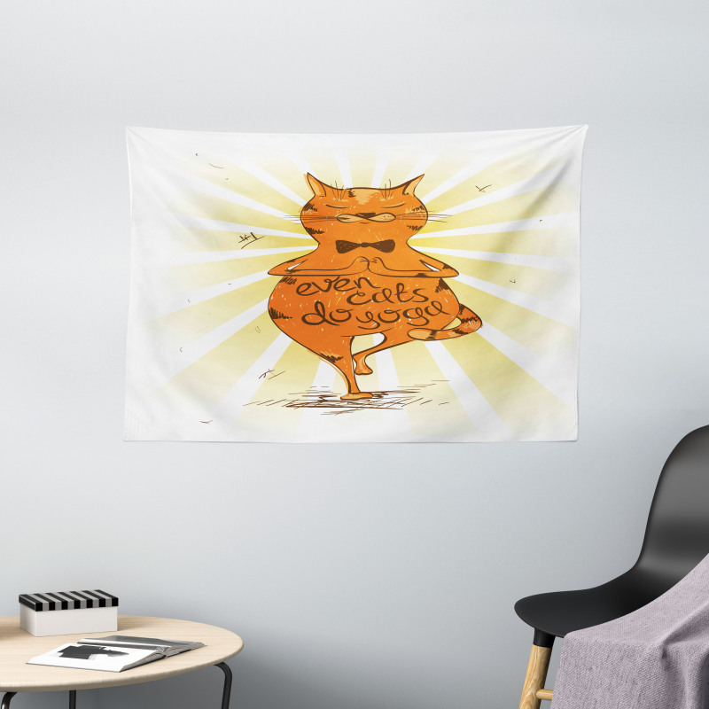 Peaceful Cat with Phrase Wide Tapestry