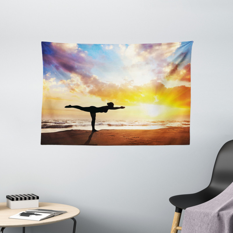 Warrior Pose Majestic Sky Wide Tapestry