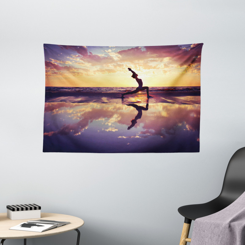 Woman on Beach Dramatic Wide Tapestry