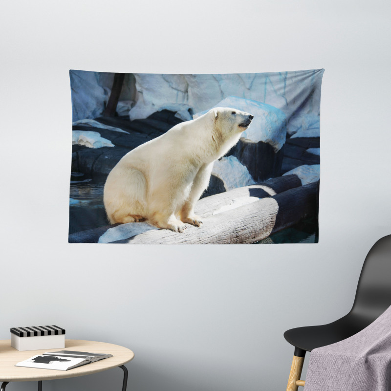 Polar Bear in Park Rocks Wide Tapestry