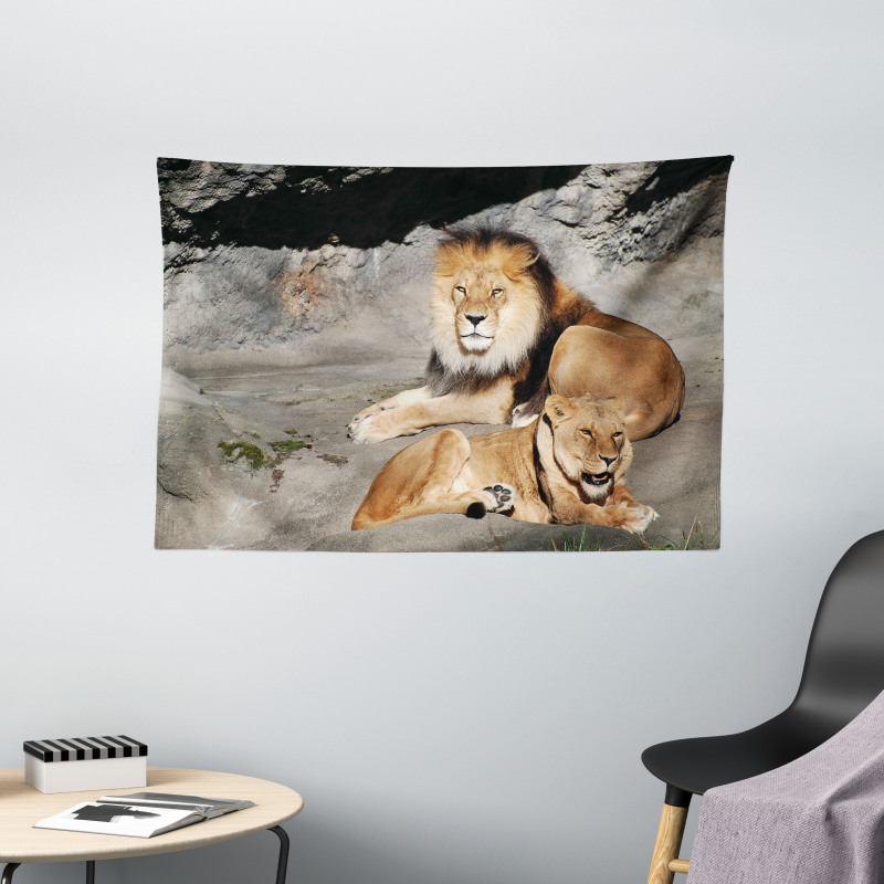 Lions Basking in Sun Jungle Wide Tapestry