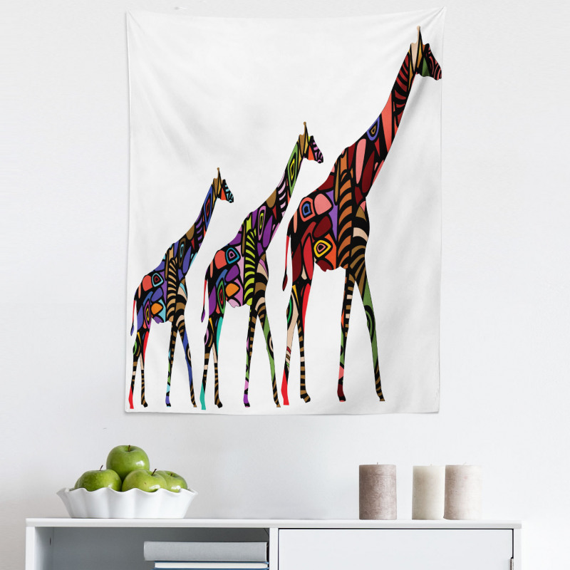 Hayvan Deseni Mikrofiber Duvar Halısı Rengarenk Zürafa