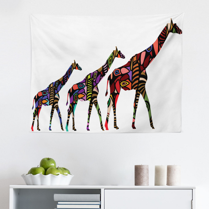 Hayvan Deseni Mikrofiber Geniş Duvar Halısı Rengarenk Zürafa