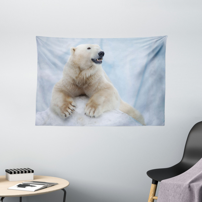 White Polar Bear on Ice Wide Tapestry