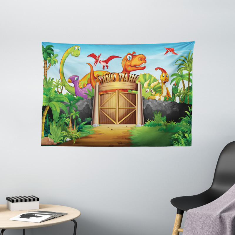 Wild Dinosaurs Park Door Wide Tapestry