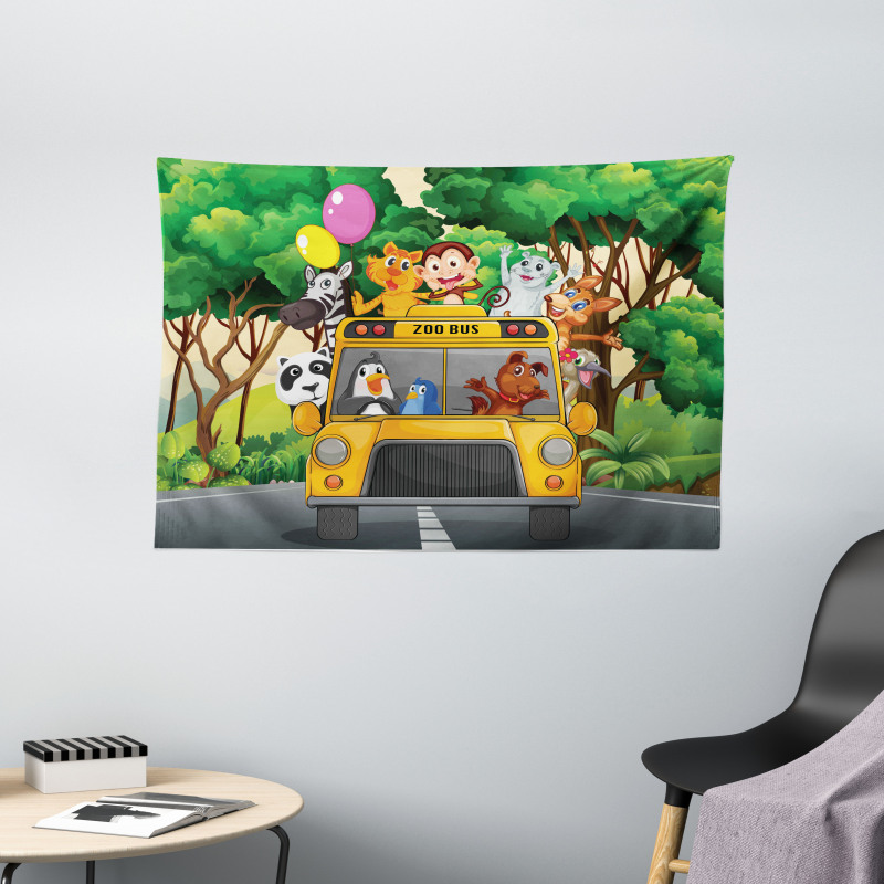 Animals Balloons Bus Travel Wide Tapestry