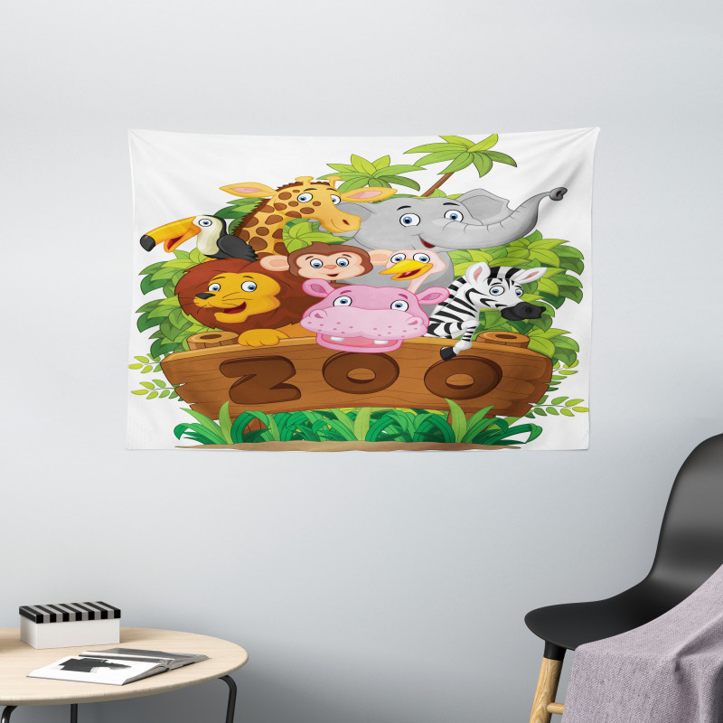 Happy Animals Fresh Trees Wide Tapestry