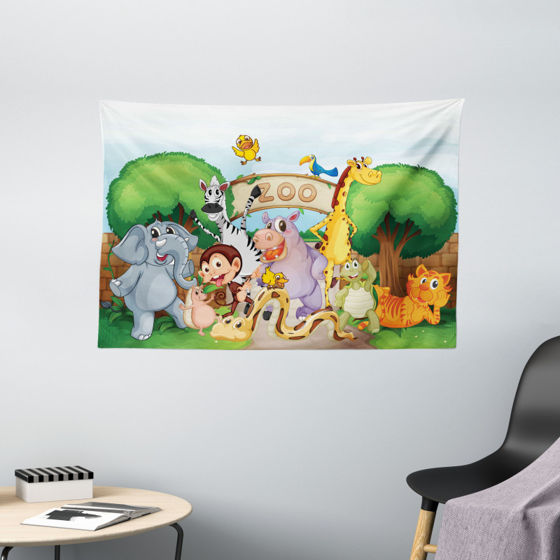Playful Outdoors Animals Wide Tapestry