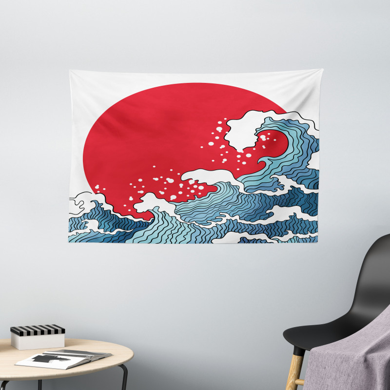 Red Sun Tsunami Wide Tapestry