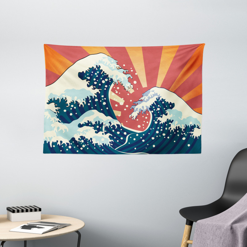 Sunset Surf Water Wide Tapestry