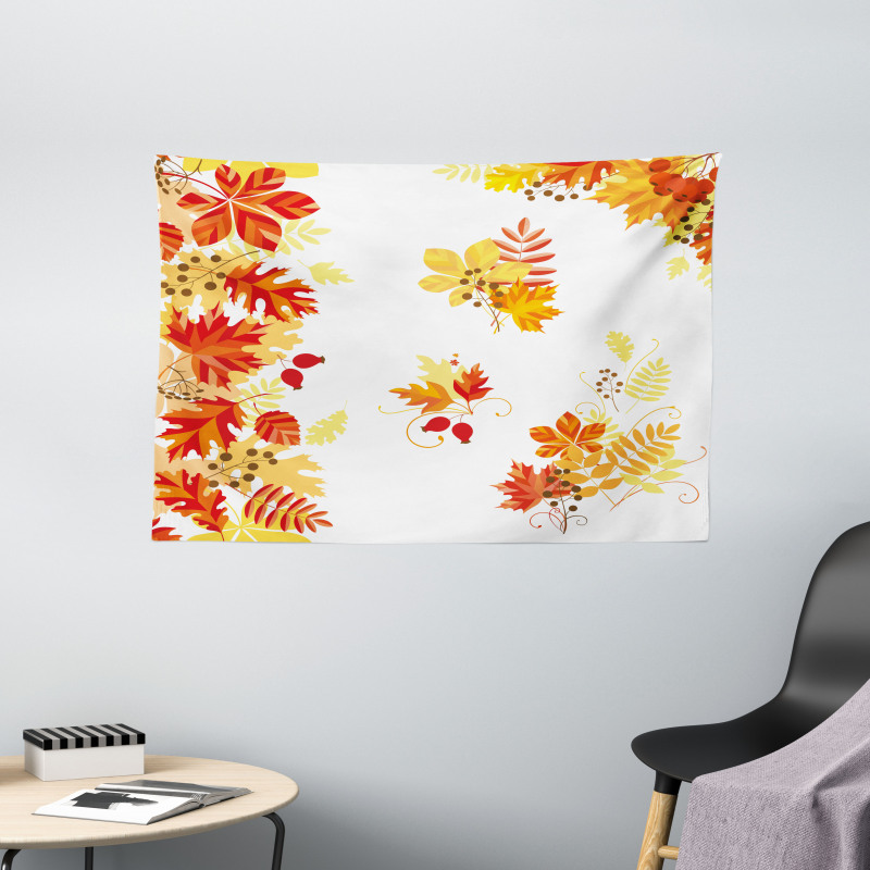 Tree Leaves and Berries Wide Tapestry