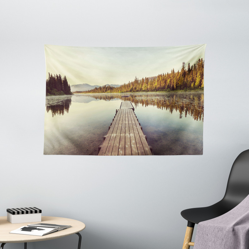 Wooden Pier on the Lake Wide Tapestry