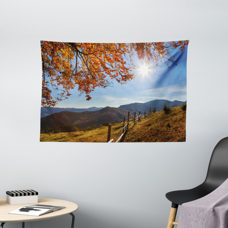 Fallen Leaves and Hills Wide Tapestry