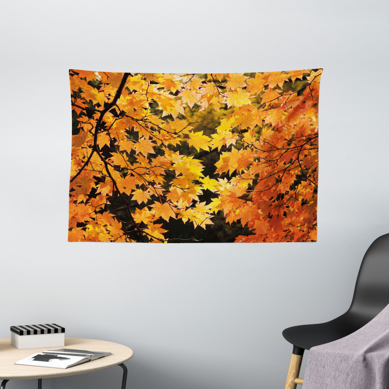 Vivid Autumn Maple Leaves Wide Tapestry