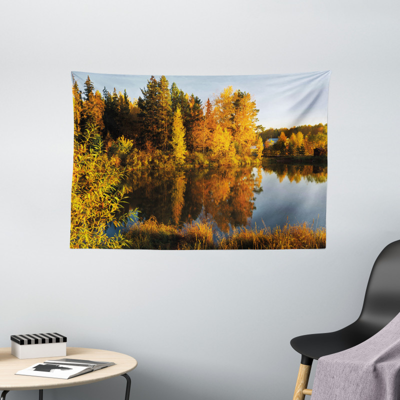 Lake Woodland at Sunset Wide Tapestry