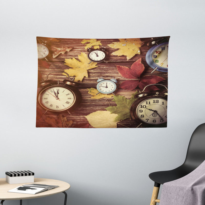 Clocks with Dry Leaves Wide Tapestry