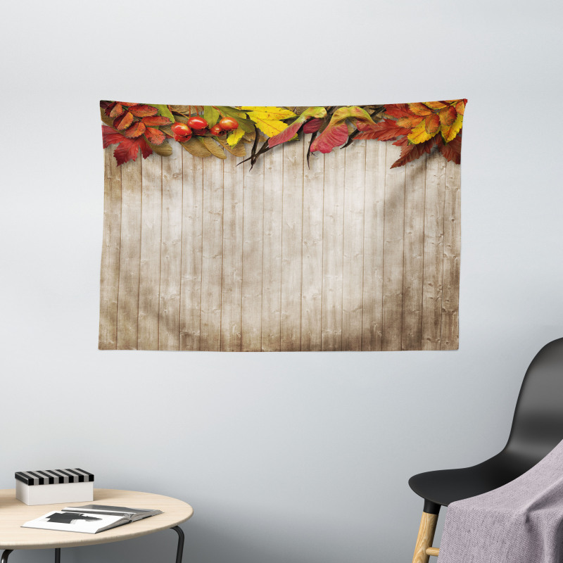 Dry Leaves Berries Vivid Wide Tapestry