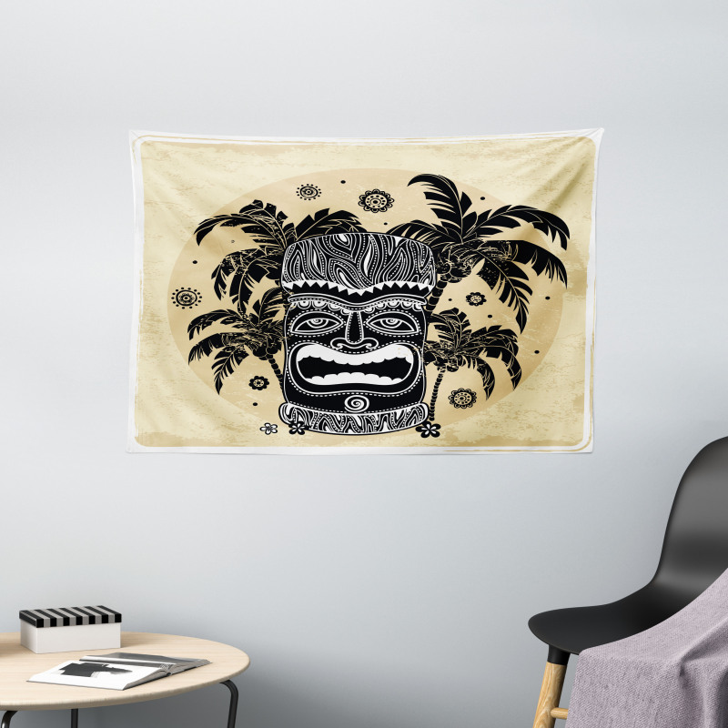 Mask Palm Ornate Wide Tapestry