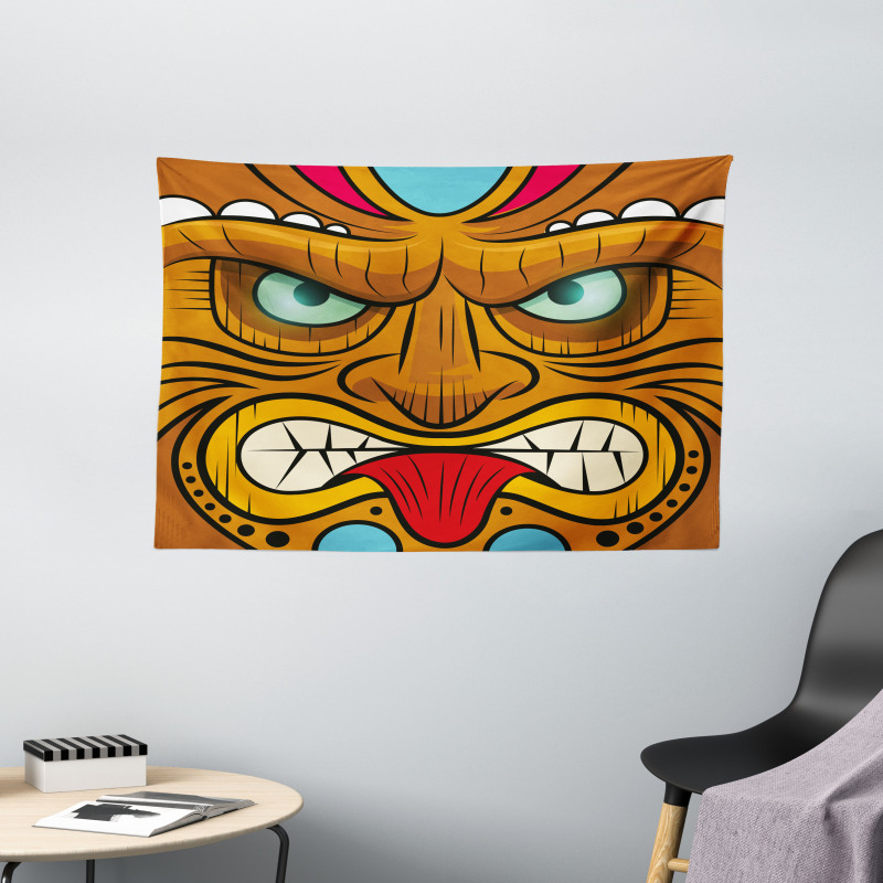 Angry Face Totem Wide Tapestry