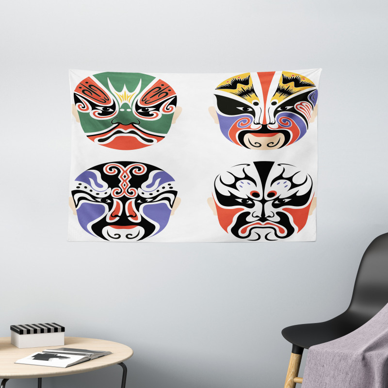 Chinese Opera Mask Wide Tapestry