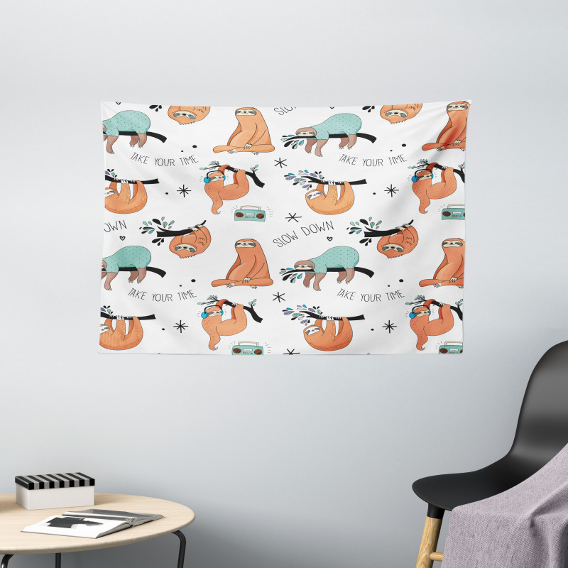 Sloths on Branches Wide Tapestry