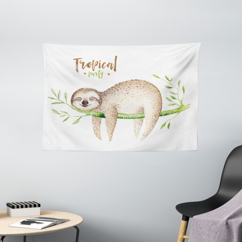 Young Animal on Palm Tree Wide Tapestry