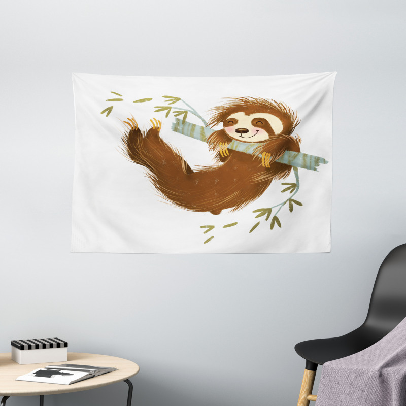 Cheerful Animal on Tree Wide Tapestry