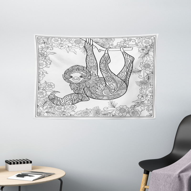 Outline Drawing Jungle Wide Tapestry