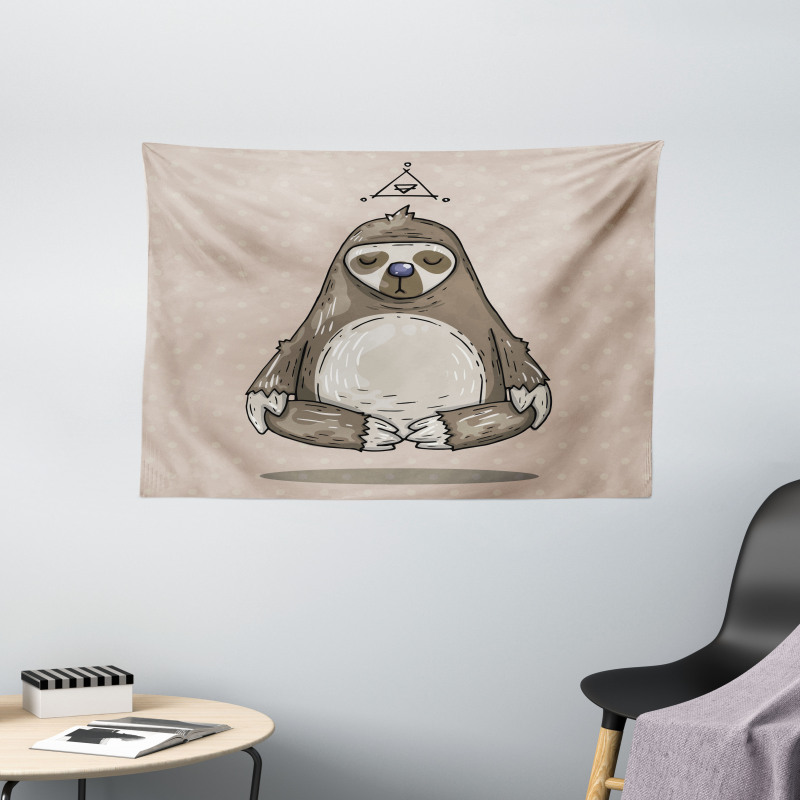 Cartoon Sloth Meditates Wide Tapestry