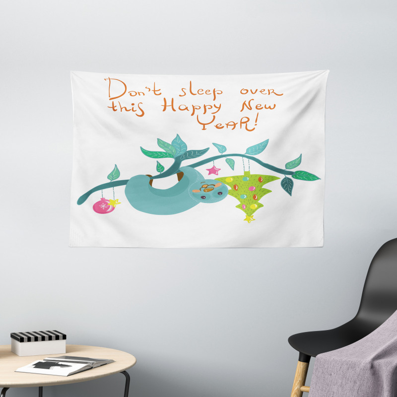 Childish Doodle New Year Wide Tapestry