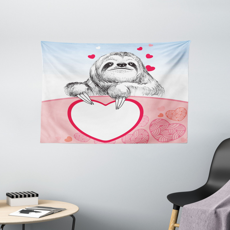 Romantic Sloth in Love Wide Tapestry