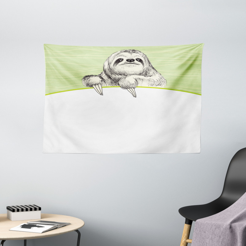 Idle Sloth Abstract Green Wide Tapestry