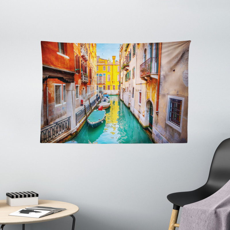 Vibrant Canal Gondolas Wide Tapestry
