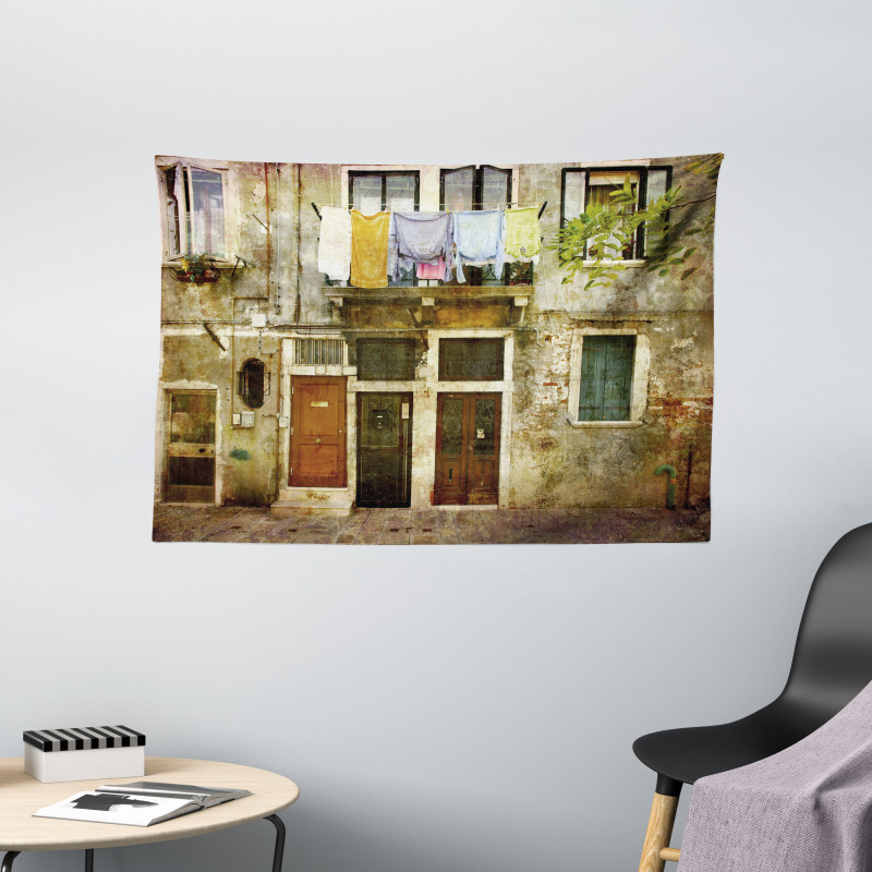 Grunge Building Facade Wide Tapestry
