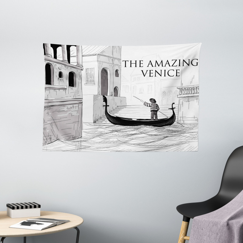 Canals Child Gondolier Wide Tapestry