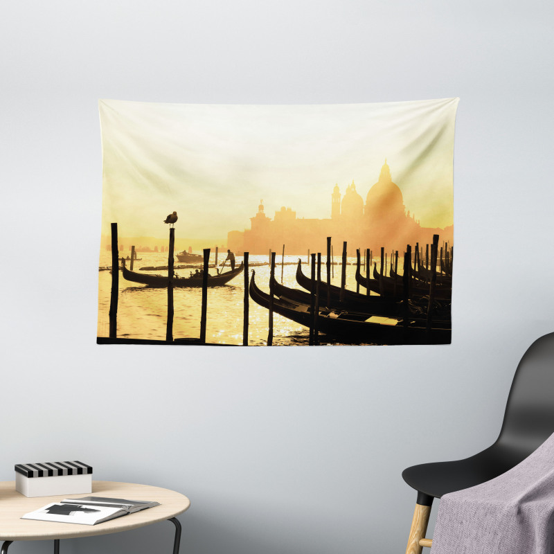 Romantic City at Sunrise Wide Tapestry