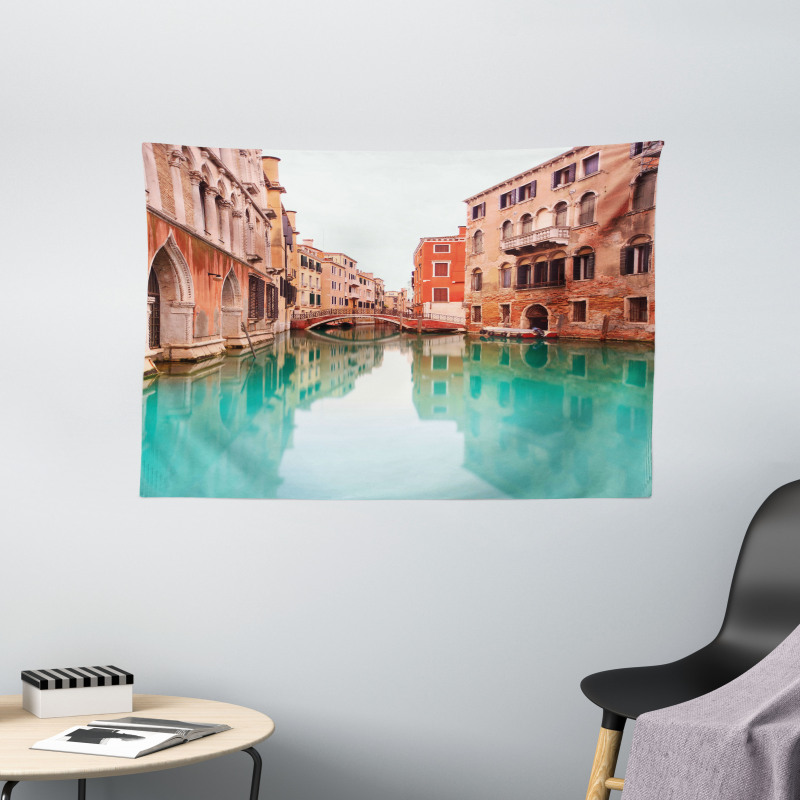 Water Canal Bridge Boat Wide Tapestry