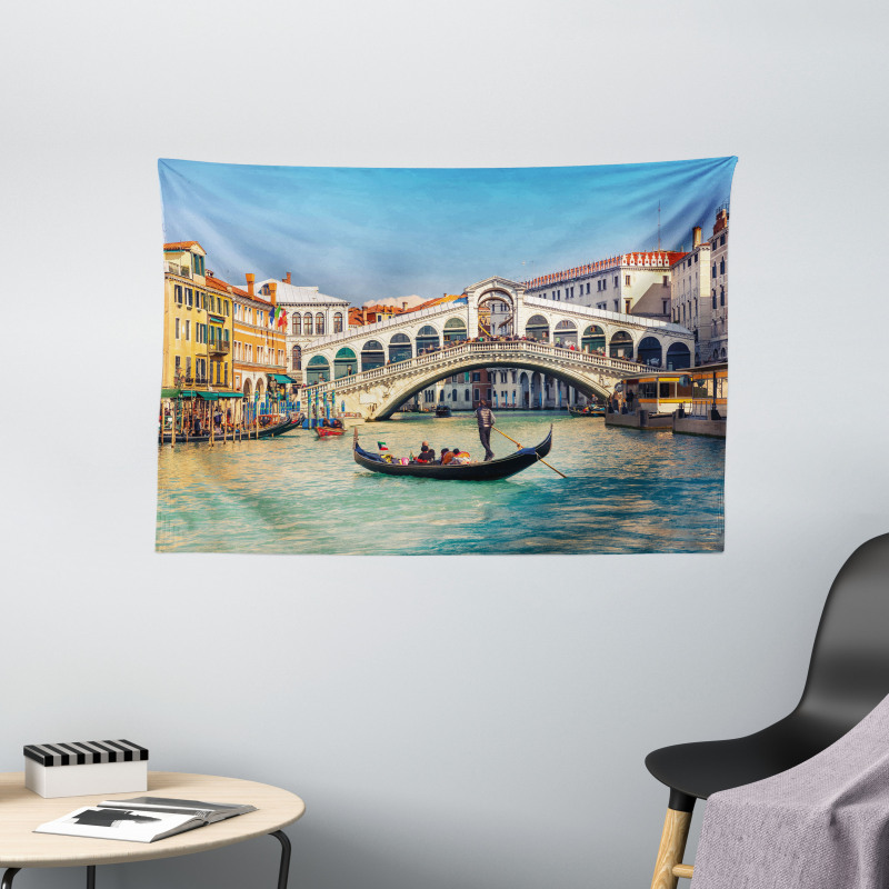 Sunny Day in City Travel Wide Tapestry
