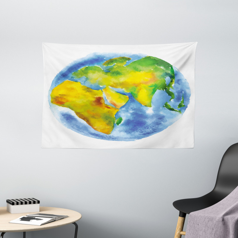 Globe of Earth Watercolors Wide Tapestry