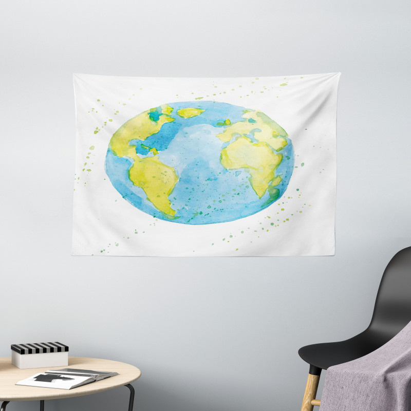 Watercolor Style Planet Wide Tapestry
