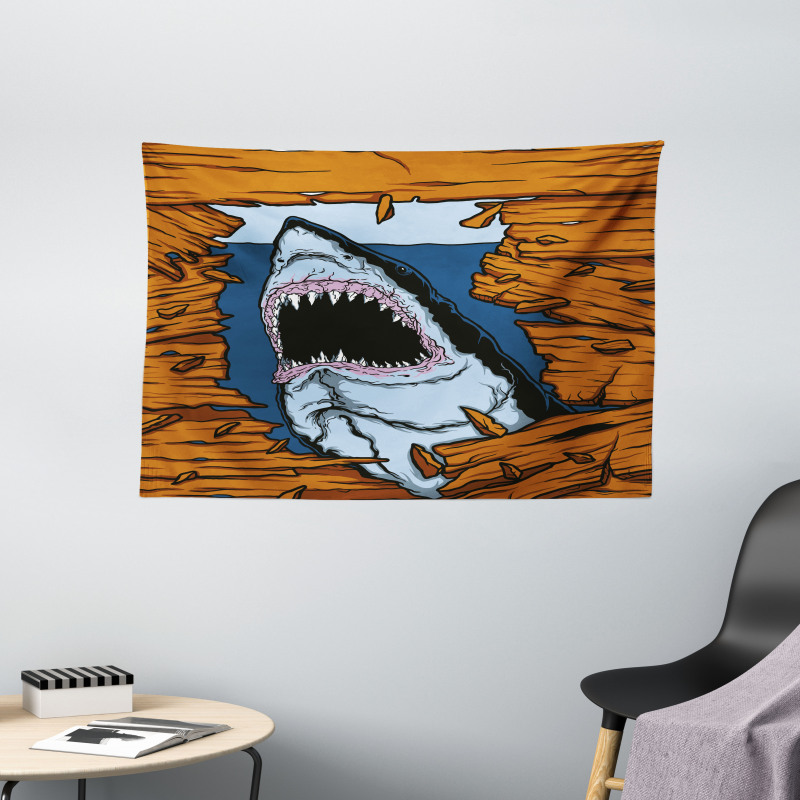 Wild Fish Wooden Plank Wide Tapestry
