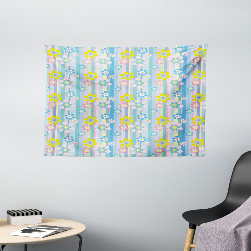 Abstract Spring Daisies Wide Tapestry