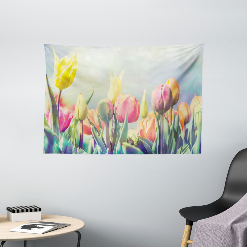Tulips Flower Bed Park Wide Tapestry