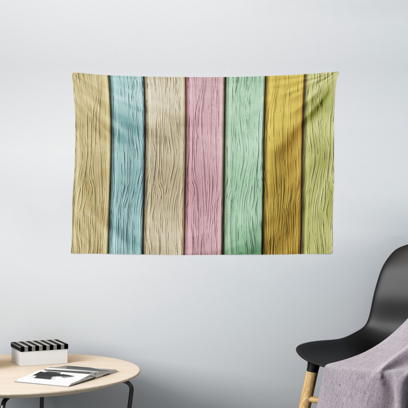 Colorful Wooden Planks Wide Tapestry