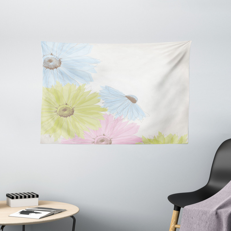 Colorful Gerbera Daisies Wide Tapestry