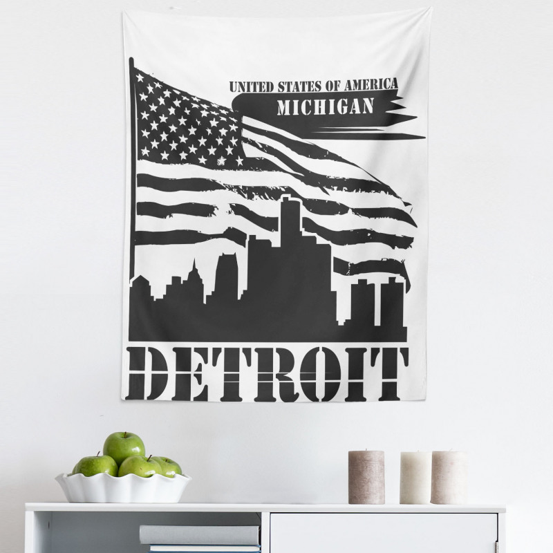 Ülkeler ve Şehirler Mikrofiber Duvar Halısı Michigan Detroit Desenli