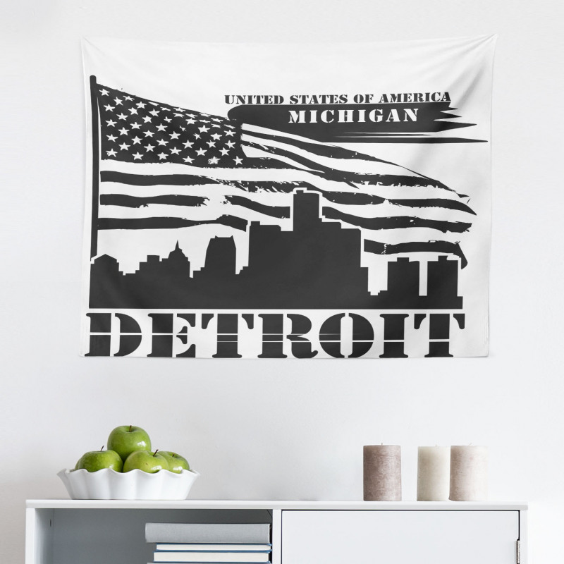 Ülkeler ve Şehirler Mikrofiber Geniş Duvar Halısı Michigan Detroit Desenli