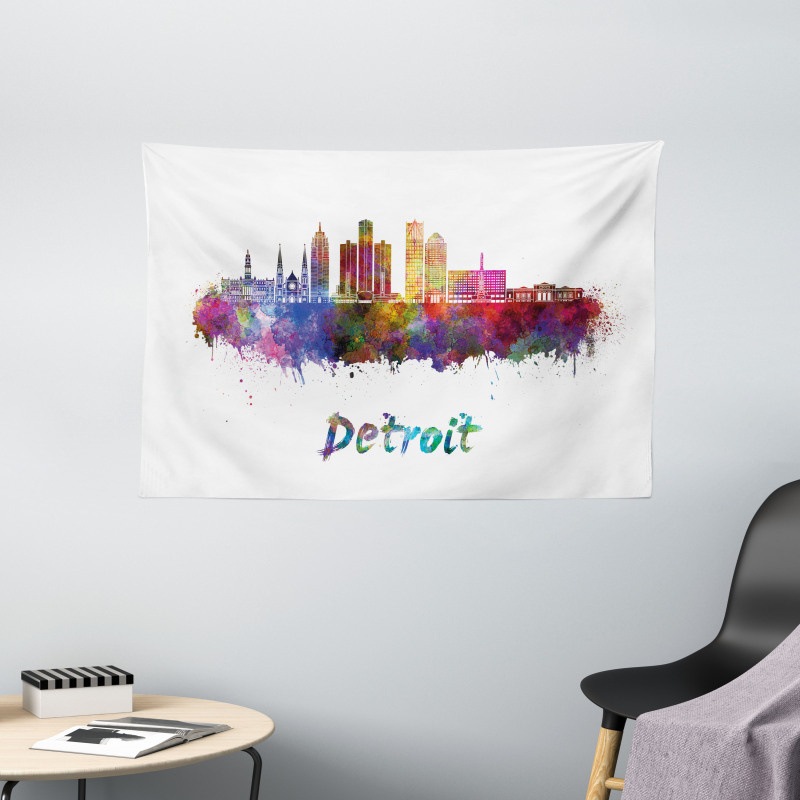 Watercolor Art Skyline Wide Tapestry