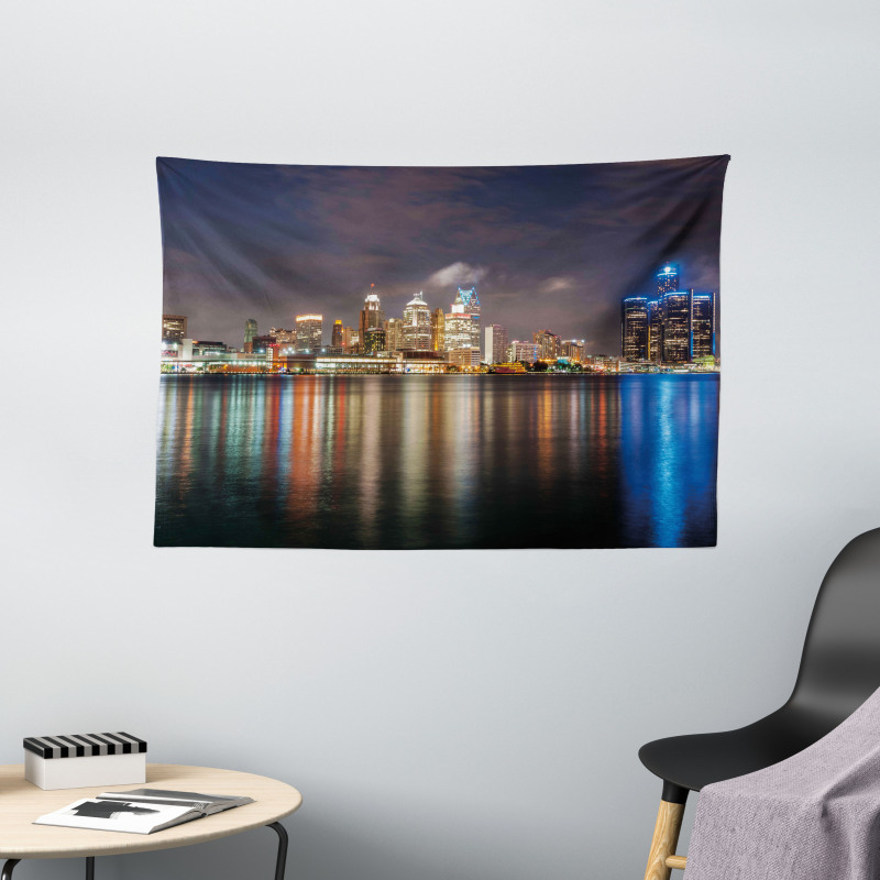 Night Time Cityscape Wide Tapestry