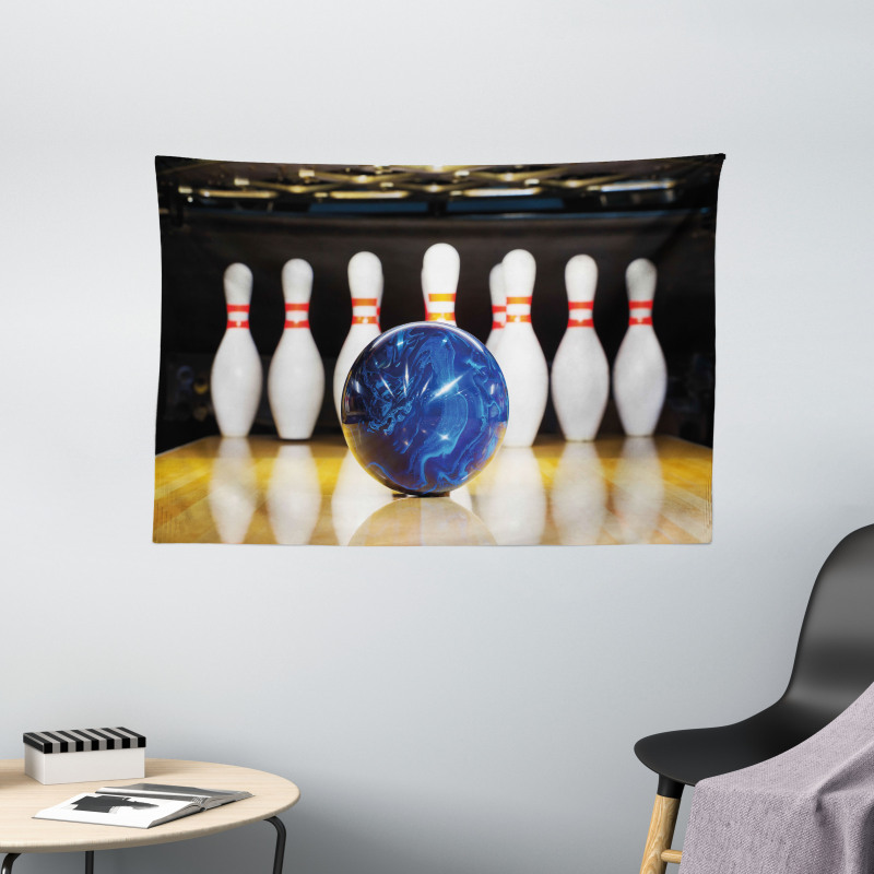 Blue Ball on Lane Wide Tapestry